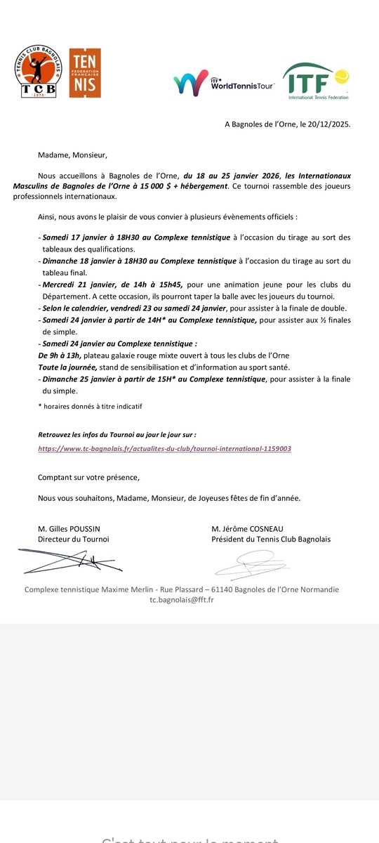 tournoi international calendrier des évènements